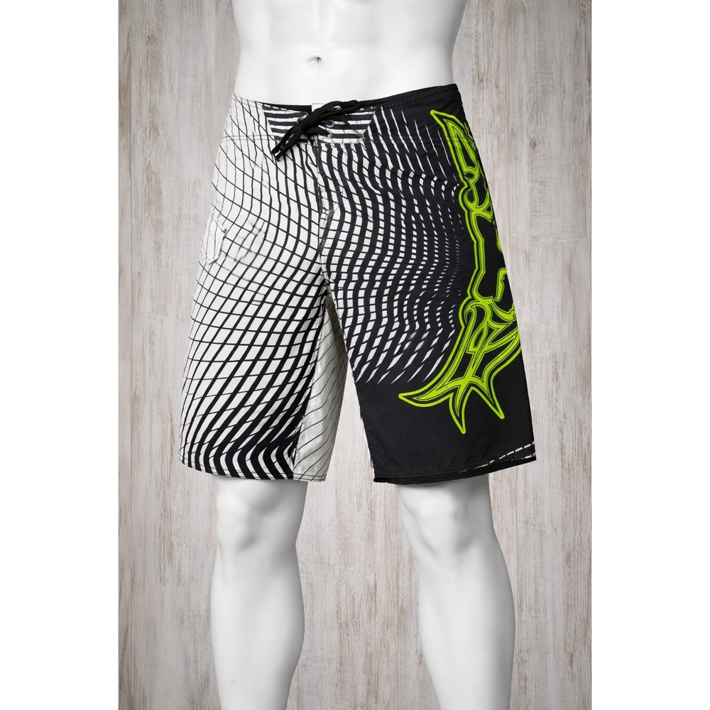 Fox‎ Racing Mens Board Shorts Size 30 Black White Green Geometric Tribal 41030